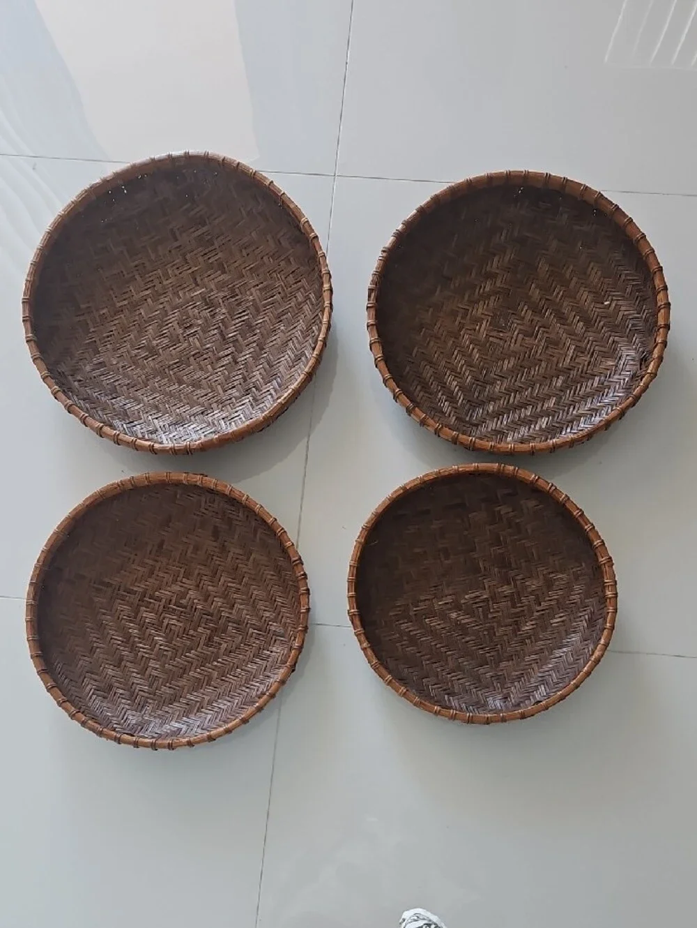 Vintage Style Woven Nesting Baskets - Brown. Set Of 4